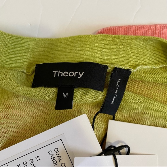 Theory Dual Ombre Cardigan in Pink and Green Ombre Linen- Viscose Medium NWT - Picture 13 of 16
